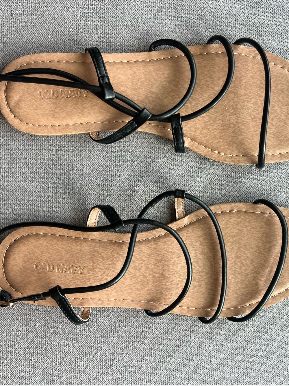 Old Navy Black Strappy Flat Sandals with Tan Footbed